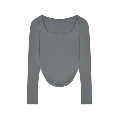 [ Korean Style] 2 Colors Slim Fit U-Neck Long Sleeve Tee