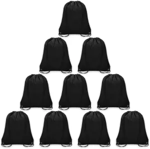10Pcs Drawstring Backpack Bulk Cinch Bag, Drawstring Bags Polyester for Gym Sports Beach Party Trip (Black)