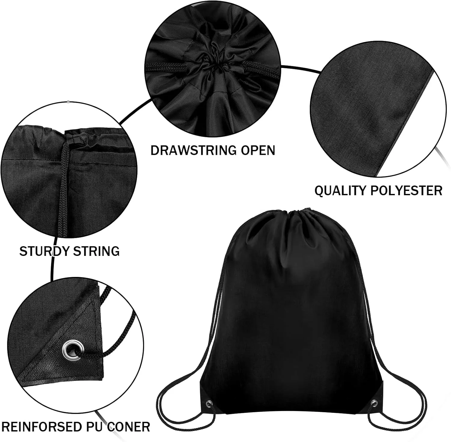 10Pcs Drawstring Backpack Bulk Cinch Bag, Drawstring Bags Polyester for Gym Sports Beach Party Trip (Black)