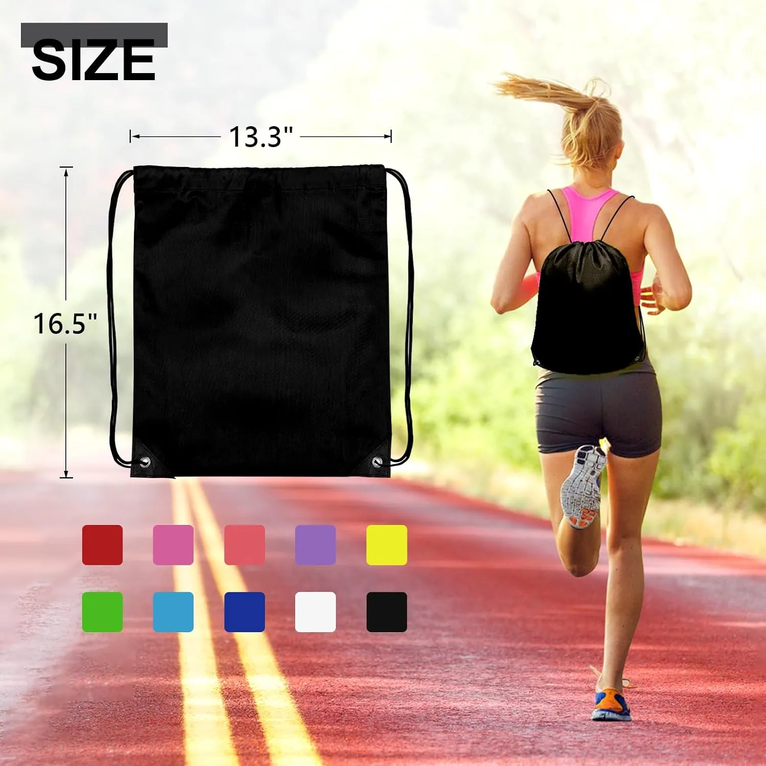 10Pcs Drawstring Backpack Bulk Cinch Bag, Drawstring Bags Polyester for Gym Sports Beach Party Trip (Black)