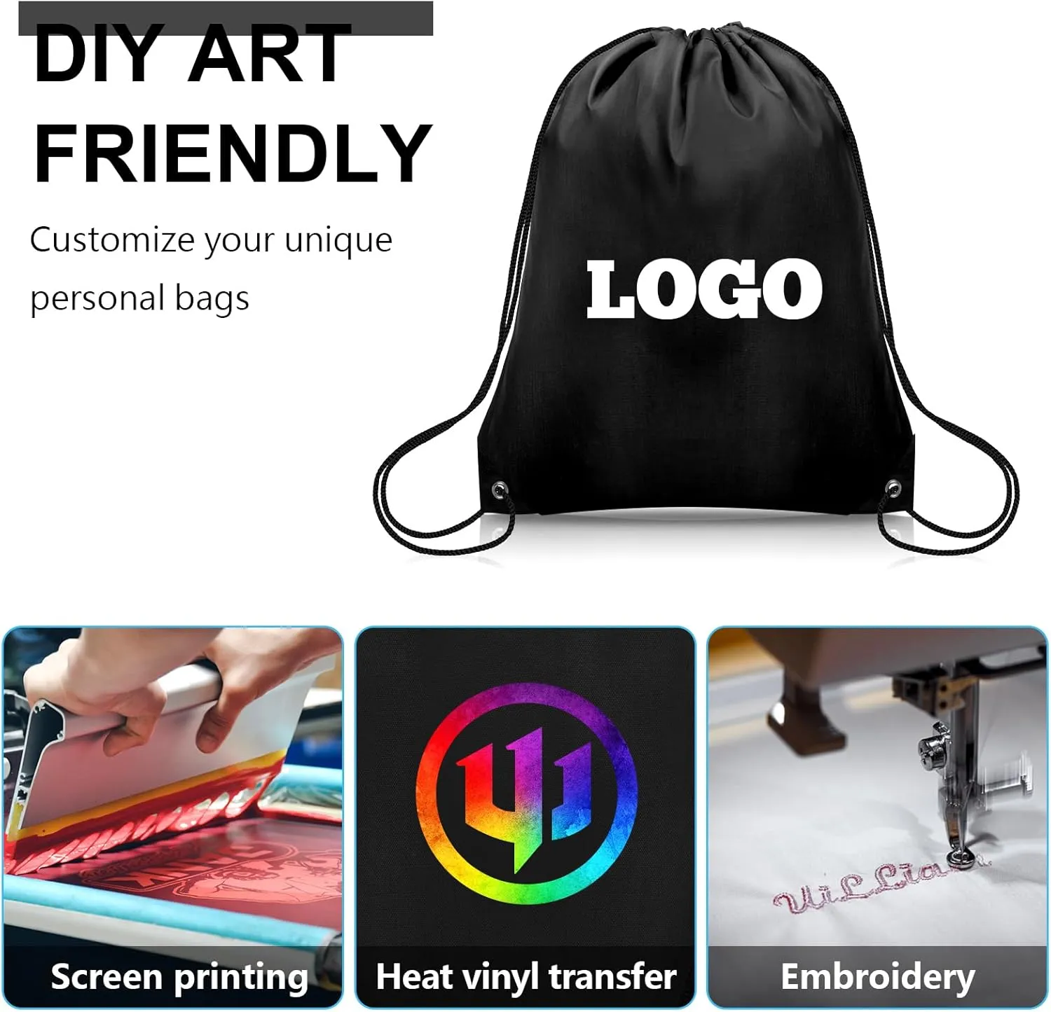 10Pcs Drawstring Backpack Bulk Cinch Bag, Drawstring Bags Polyester for Gym Sports Beach Party Trip (Black)