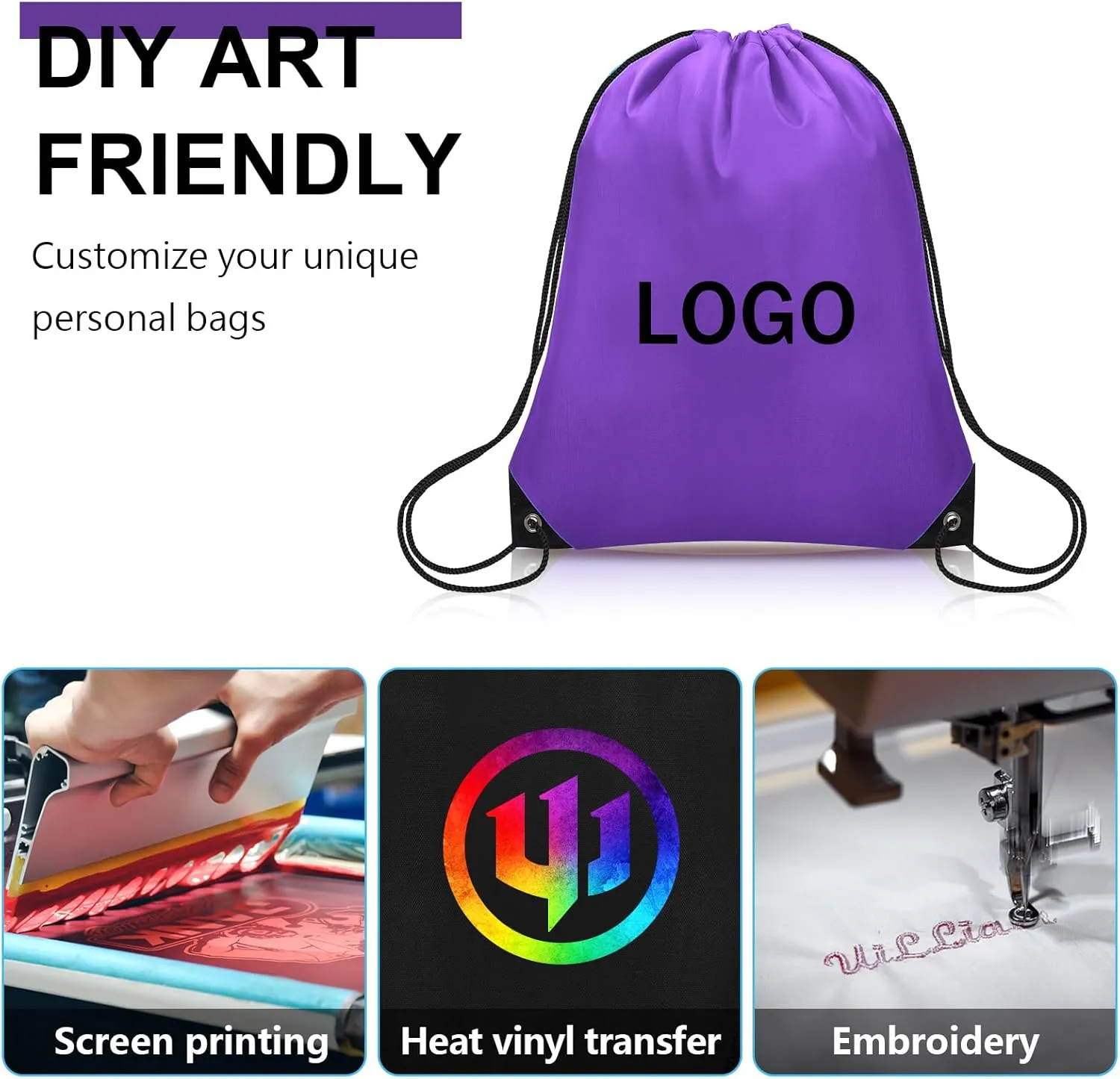 10Pcs Drawstring Backpack Bulk Cinch Bag, Drawstring Bags Polyester for Gym Sports Beach Party Trip (Purple)