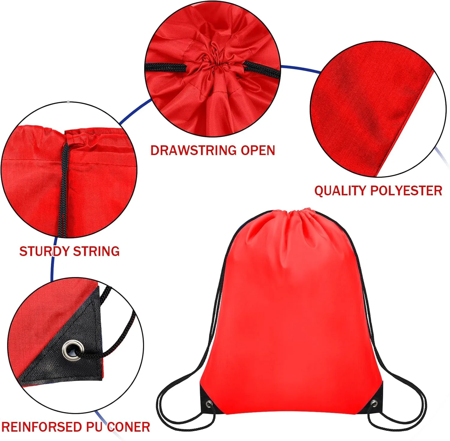 10Pcs Drawstring Backpack Bulk Cinch Bag, Drawstring Bags Polyester for Gym Sports Beach Party Trip (Red)