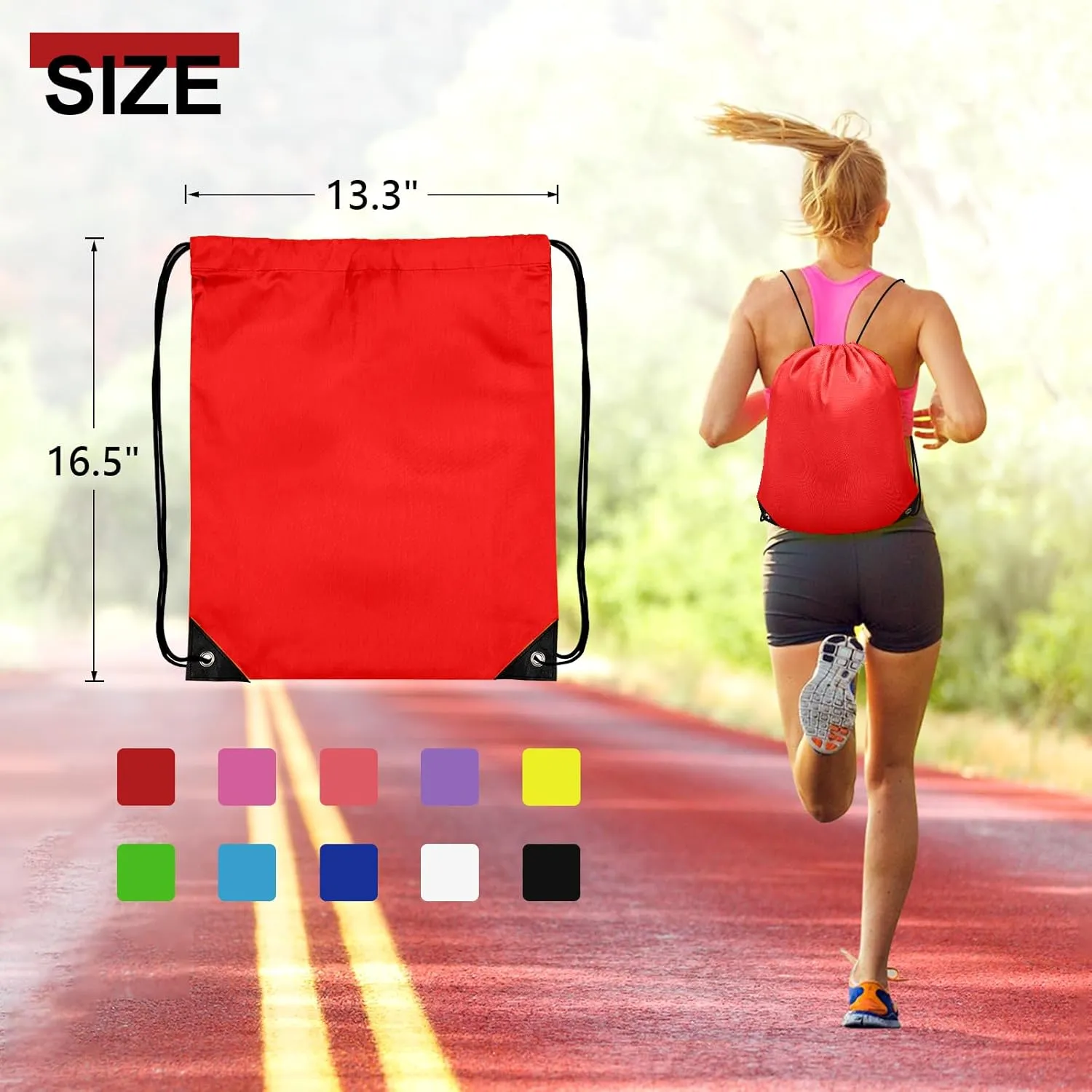 10Pcs Drawstring Backpack Bulk Cinch Bag, Drawstring Bags Polyester for Gym Sports Beach Party Trip (Red)
