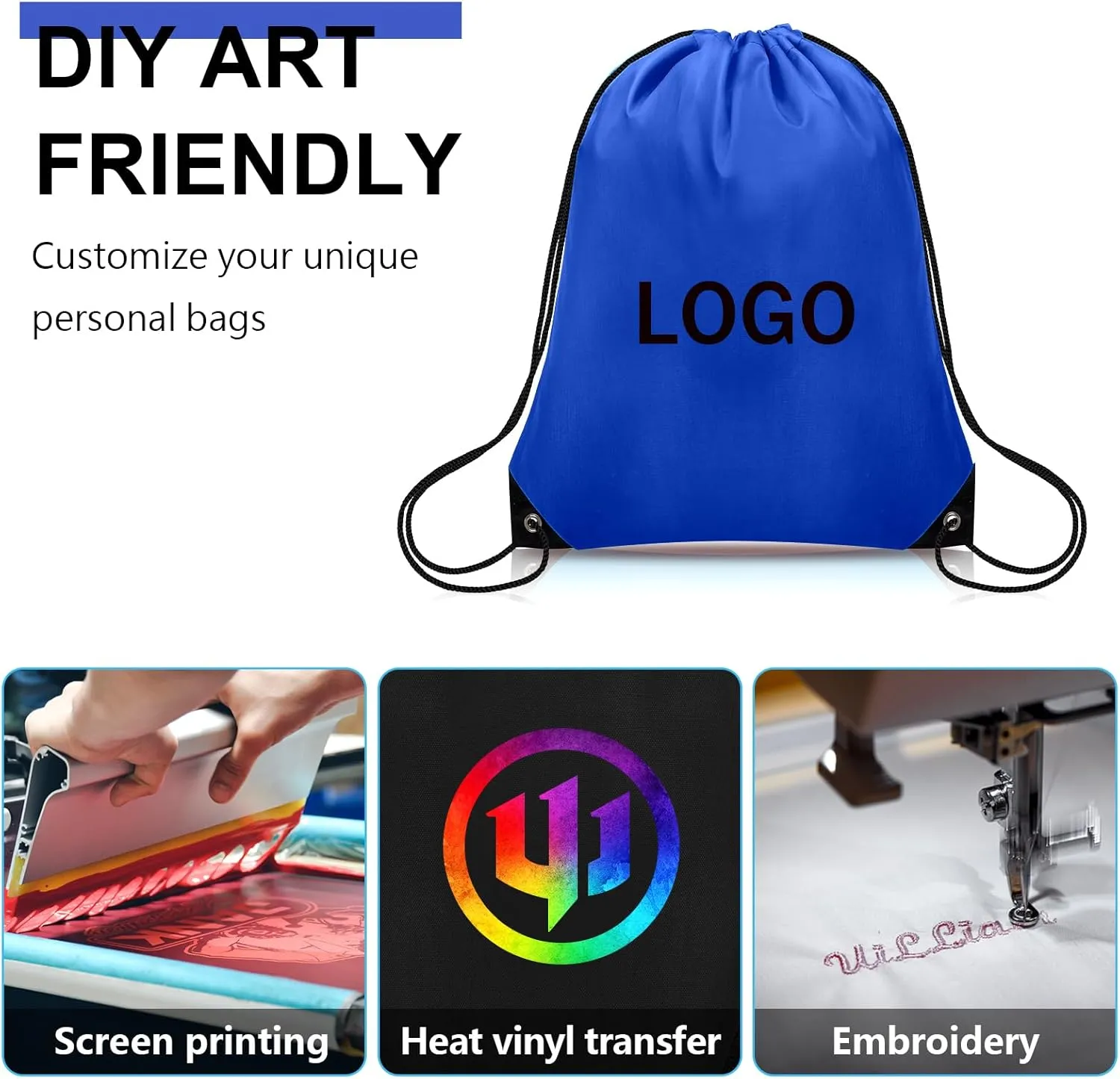 10Pcs rawstring Backpack Bulk Cinch Bag, Drawstring Bags Polyester for Gym Sports Beach Party Trip (Navy Blue)