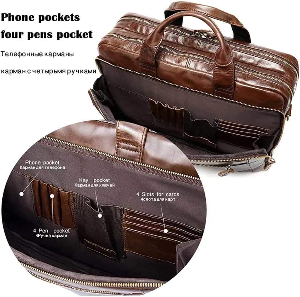 14 Inch Briefcase Convertible Messenger Bags Handbag Men Genuine Leather Multifunctional Work Business Shoulder Bag