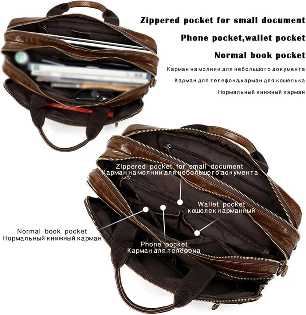 14 Inch Briefcase Convertible Messenger Bags Handbag Men Genuine Leather Multifunctional Work Business Shoulder Bag