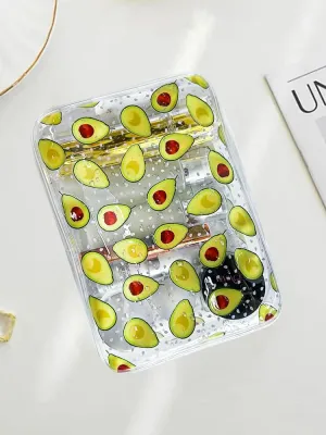 2PCS Avocado Transparent PVC Cosmetic Bag, Portable Waterproof Storage Bag for Girls' Cosmetics and Toiletries. (Avocado printing-2pcs, D1184-B033-5)