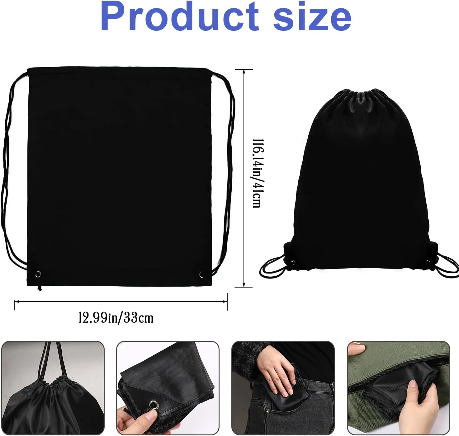 2PCS Drawstring Bags PE Bags Drawstring Gym Bag Black Draw String Bags Drawstring Backpack for Sports, Gym, Travel, Swimming, Beach