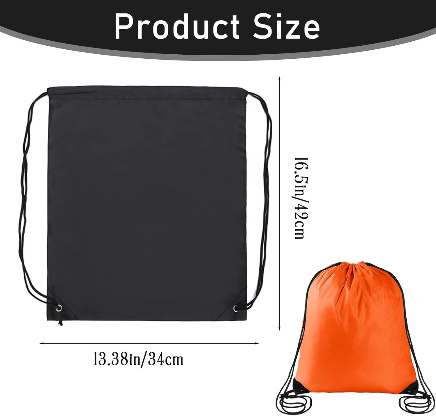 2PCS Drawstring Bags PE Bags Drawstring Gym Bag Black Orange Draw String Bags Drawstring Backpack for Sports, Gym, Travel, Swimming, Beach