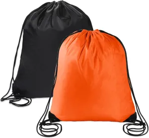 2PCS Drawstring Bags PE Bags Drawstring Gym Bag Black Orange Draw String Bags Drawstring Backpack for Sports, Gym, Travel, Swimming, Beach