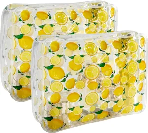 2PCS Lemon Transparent PVC Cosmetic Bag, Portable Waterproof Storage Bag Tsa Approved Toiletry Bag for Girls' Cosmetics and Toiletries. (Lemon Printing-2pcs, D1184-B033-4)