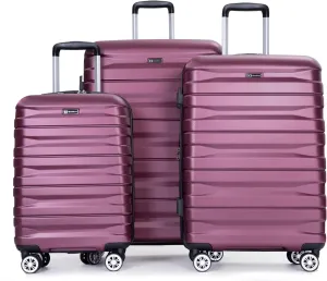 3 Piece Lightweight Durable Expandable Suitcase Set with Spinner Wheels, Organizing Interior, Wine Red