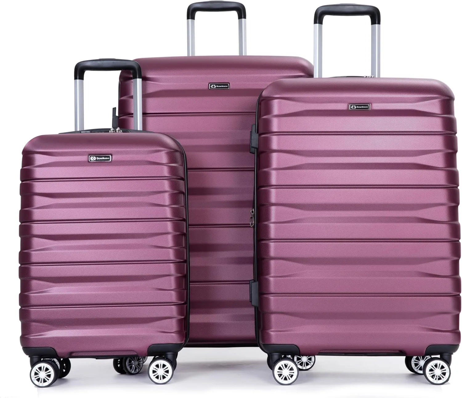 3 Piece Lightweight Durable Expandable Suitcase Set with Spinner Wheels, Organizing Interior, Wine Red