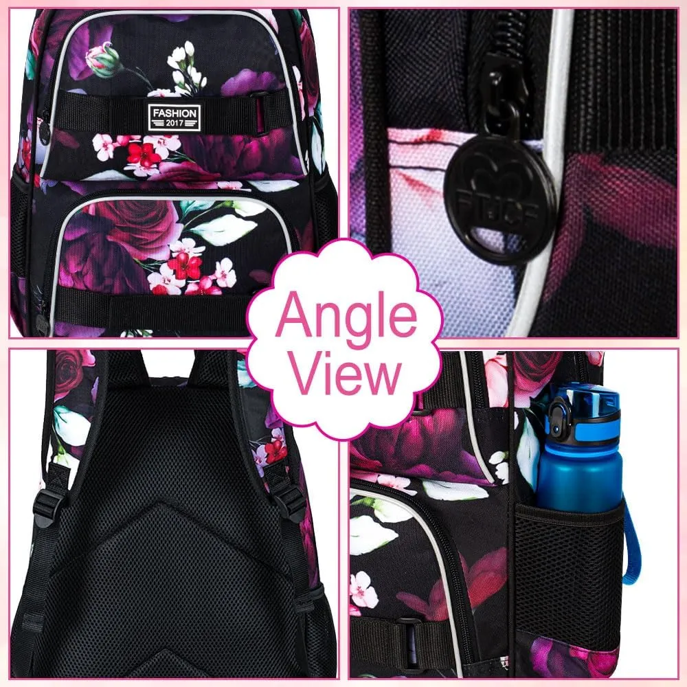 3Pcs Backpack for Girls Boys, 17 Inch School Bookbag with Lunch Box, Durable Laptop Backpacks Set for Teens College