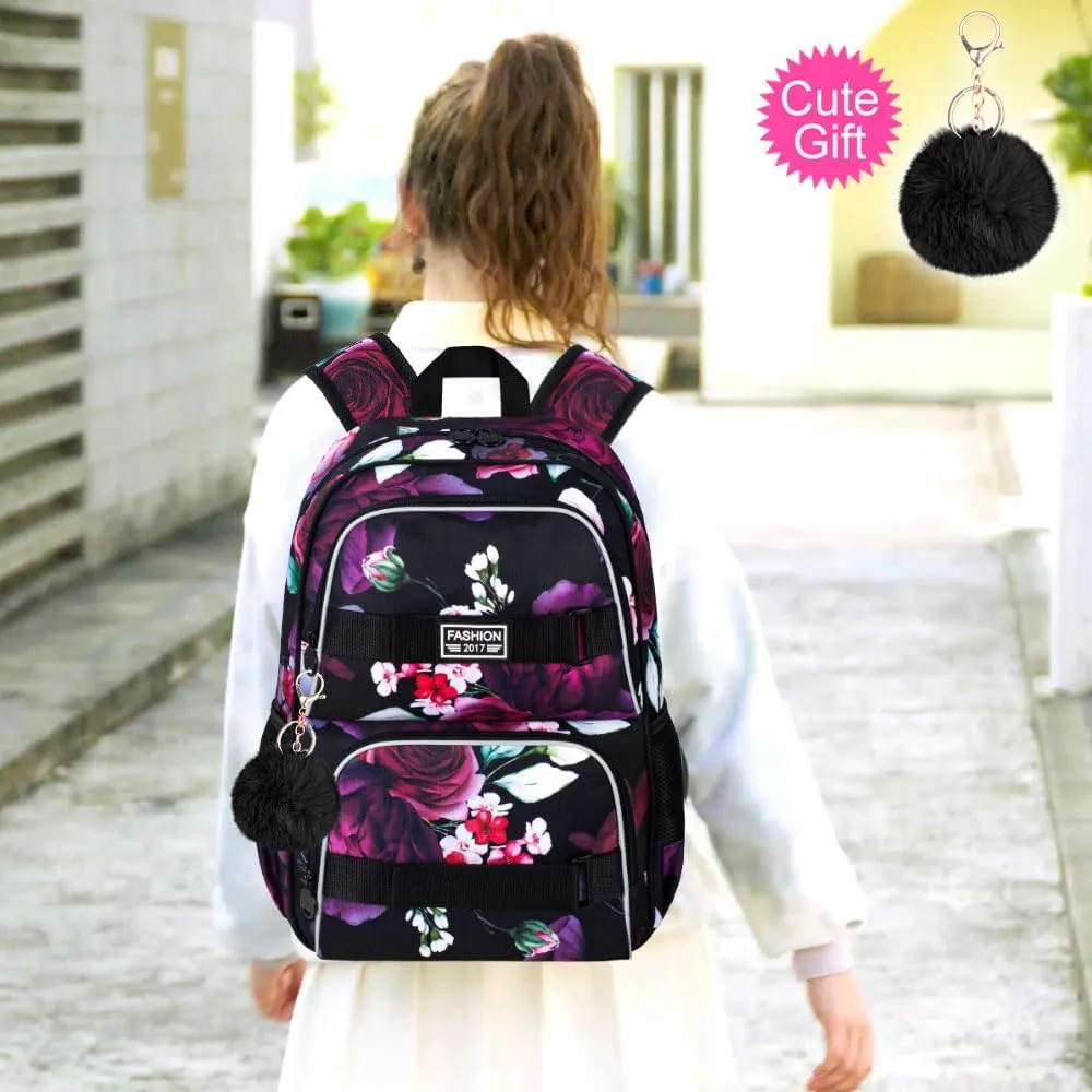 3Pcs Backpack for Girls Boys, 17 Inch School Bookbag with Lunch Box, Durable Laptop Backpacks Set for Teens College
