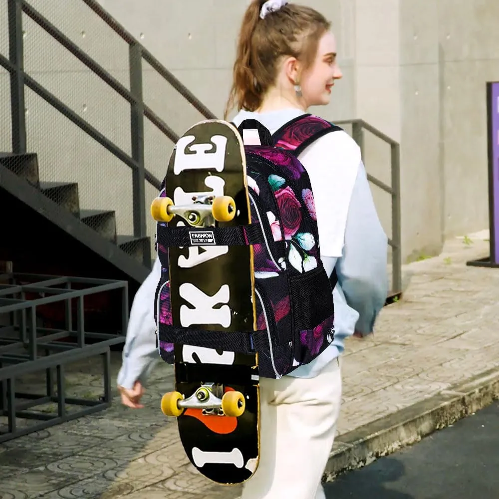 3Pcs Backpack for Girls Boys, 17 Inch School Bookbag with Lunch Box, Durable Laptop Backpacks Set for Teens College