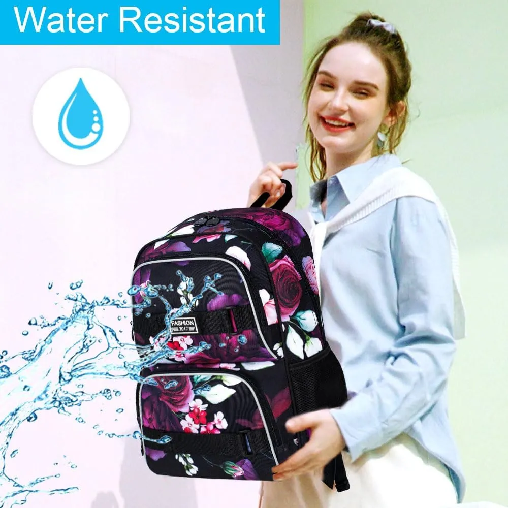 3Pcs Backpack for Girls Boys, 17 Inch School Bookbag with Lunch Box, Durable Laptop Backpacks Set for Teens College
