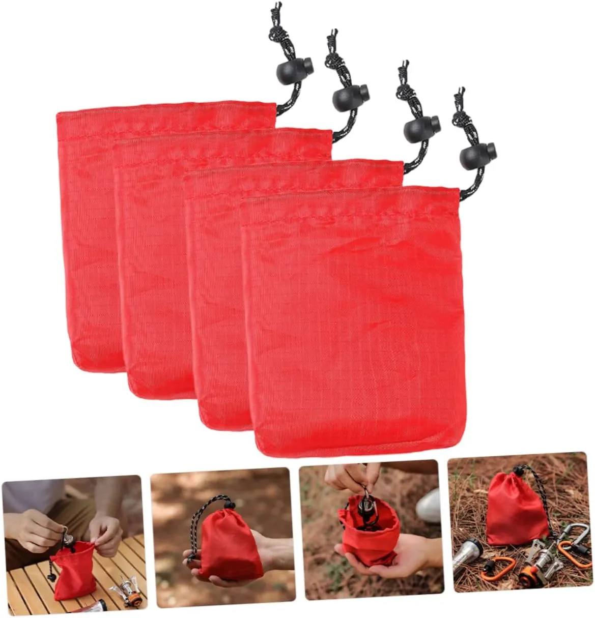 4sets Polyester Roll-up Produce Bags Drawstring Sports Duffle Bag for Small Sundries 4pcs*4