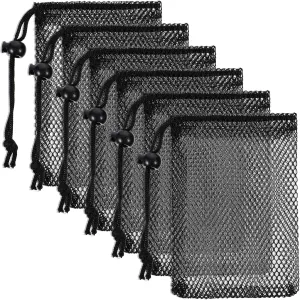 6 Pcs Small Mesh Bag Nylon Mesh Drawstring Bags with Cord Lock Closure 6 X 4" Drawstring Bags Portable Small Travel Stuff for Toys Cosmetics Travel Goods (Black)