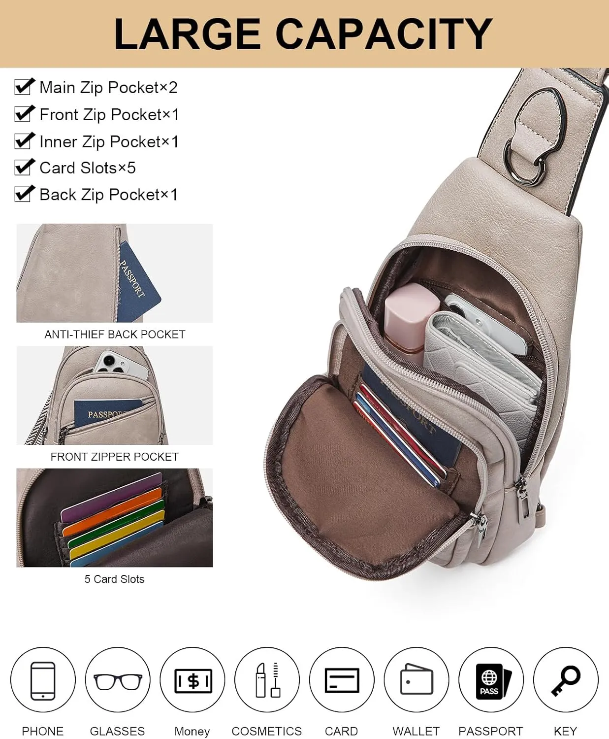 7L Sling Bag Crossbody Bags for Women Fanny Packs Purses Cross Body Bag for Woman Small backpack Travel Shoulder Bag handbags