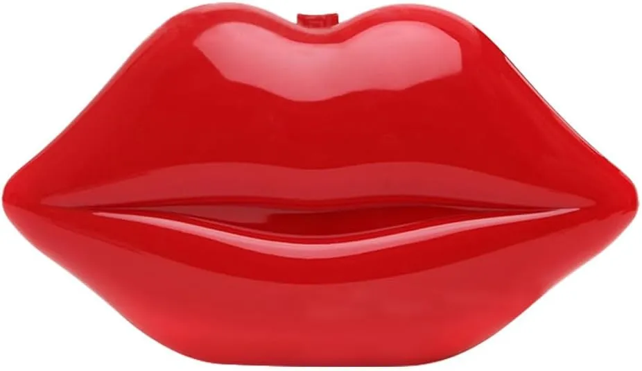 Acrylic Clutch Purse for Wedding Lip Shaped Evening Handbag Fun Evening Bag Crossbody Shoulder Bag with Metal Chain Red
