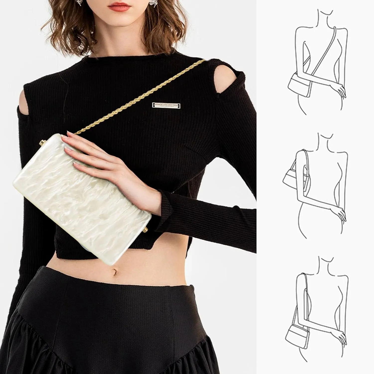 Acrylic Purses Evening Clutch Bag Marbling Handbags for Women Cross Body Bag with Pearl Chain Formal Wedding Prom Party