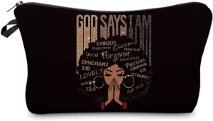 African American Makeup Bag for Purse God Says You are Unique Special Lovely Chosen Forgiven Afro Black Cosmetic Bags Inspirational Gift