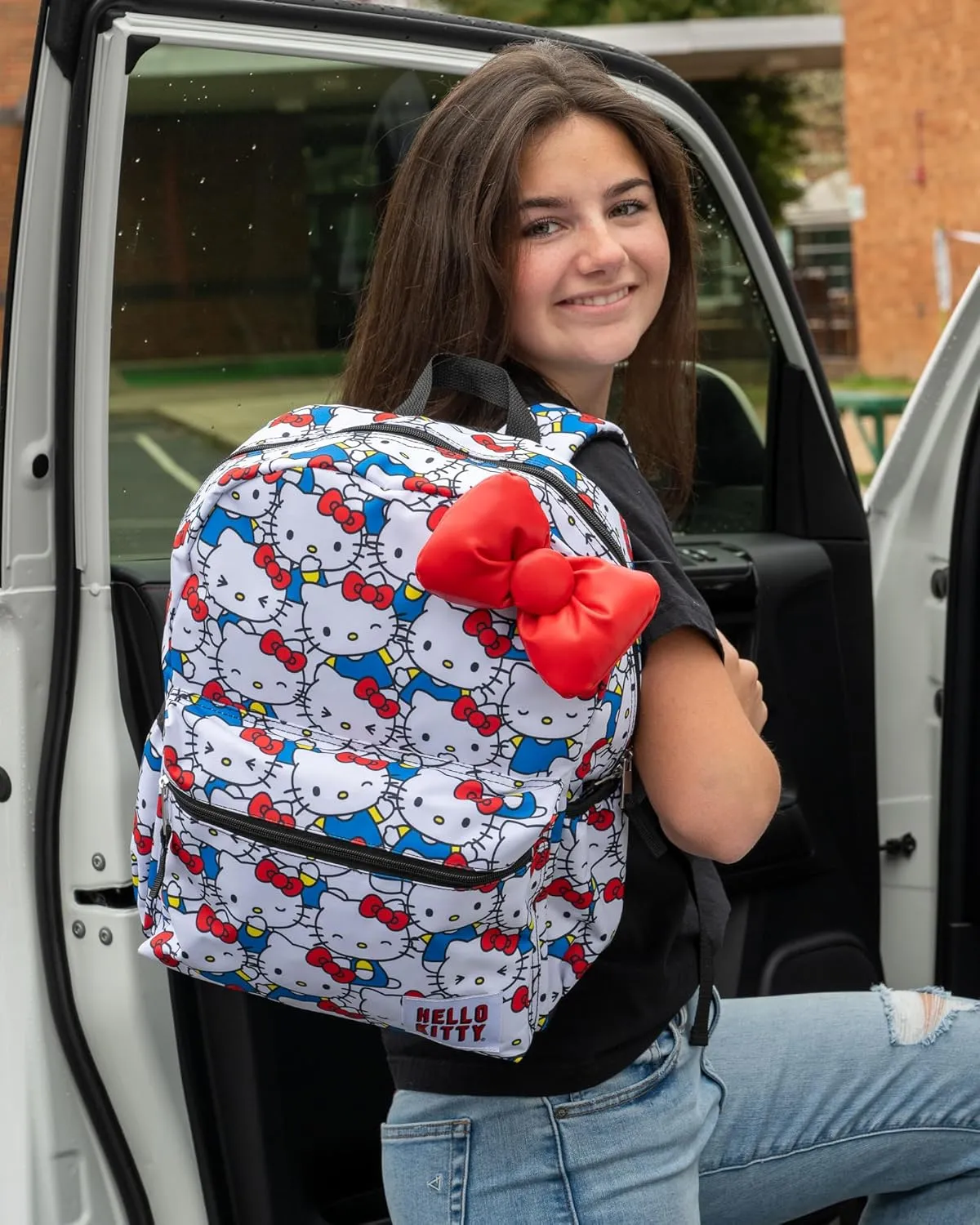 AI ACCESSORY INNOVATIONS Hello Kitty Kawaii Backpack, 16 Allover Print with 3D Iconic Hello Kitty Bow