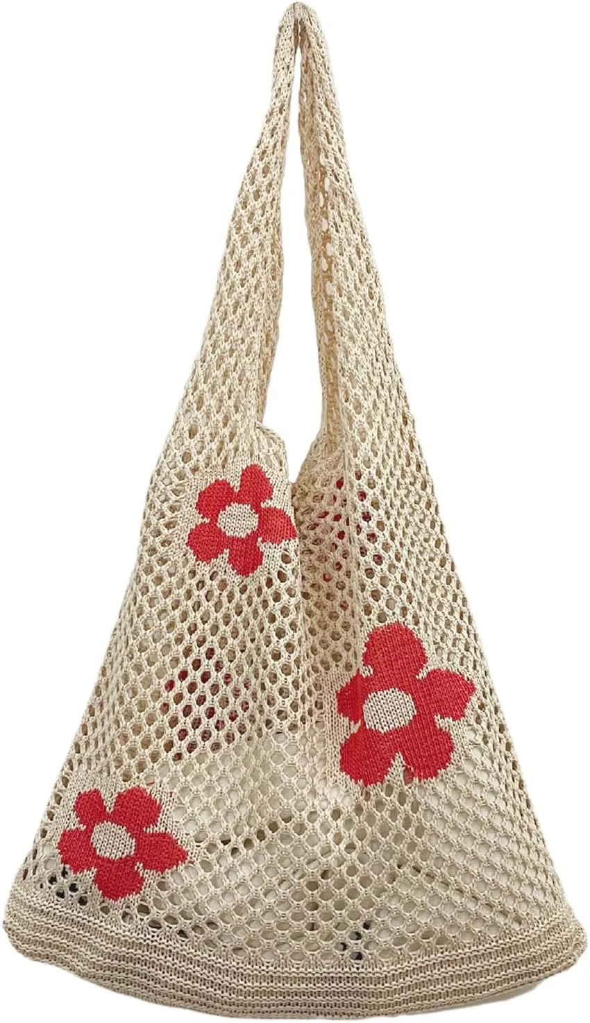 AIYUENCICI Crochet Tote, Fairy Hobo for Women - Y2k Purse, Knitted Shoulder Bag for Girls - Mesh Beach Bags