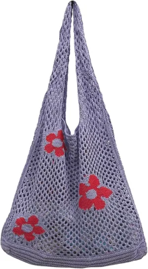 AIYUENCICI Crochet Tote, Fairy Hobo for Women - Y2k Purse, Knitted Shoulder Bag for Girls - Mesh Beach Bags