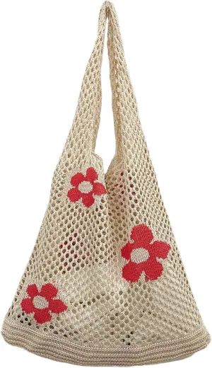 AIYUENCICI Crochet Tote, Fairy Hobo for Women - Y2k Purse, Knitted Shoulder Bag for Girls - Mesh Beach Bags