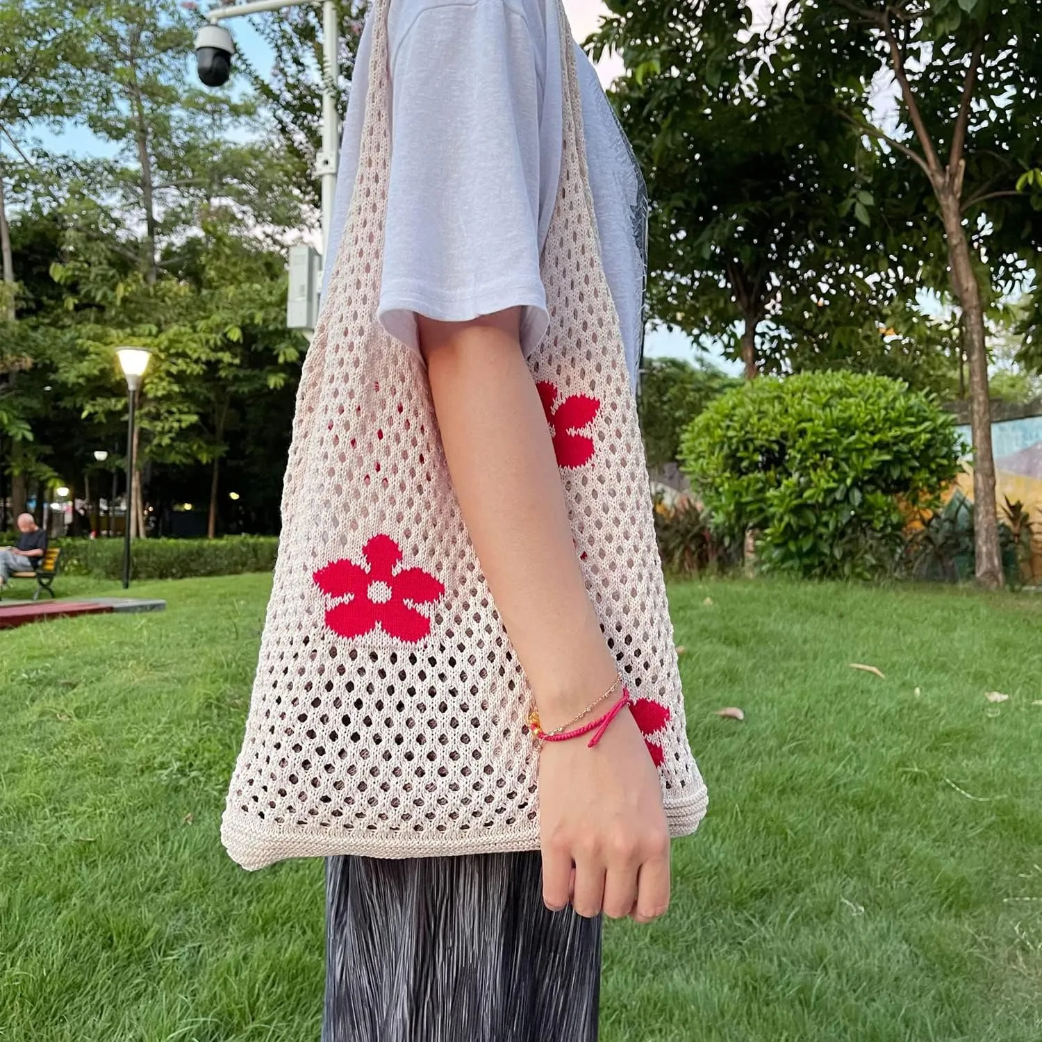 AIYUENCICI Crochet Tote, Fairy Hobo for Women - Y2k Purse, Knitted Shoulder Bag for Girls - Mesh Beach Bags