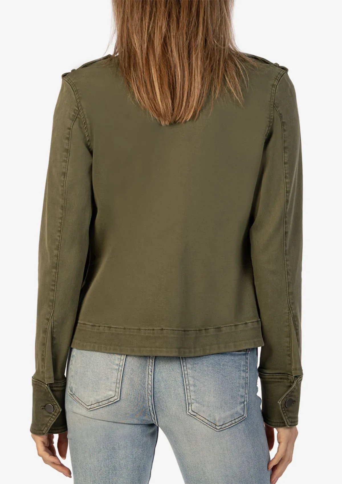 Amanda Boxy Fine Textured Jacket with Front Flap Pockets - Tree