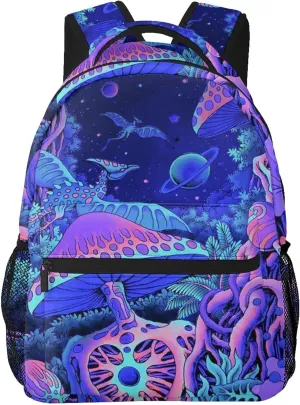 AMRANDOM Backpack Multipurpose Bookbag Stylish Magic Mushrooms Fairytale Mushrooms Scenery Psychedelic Backpacks Durable Rucksack with Adjustable Shoulder Straps