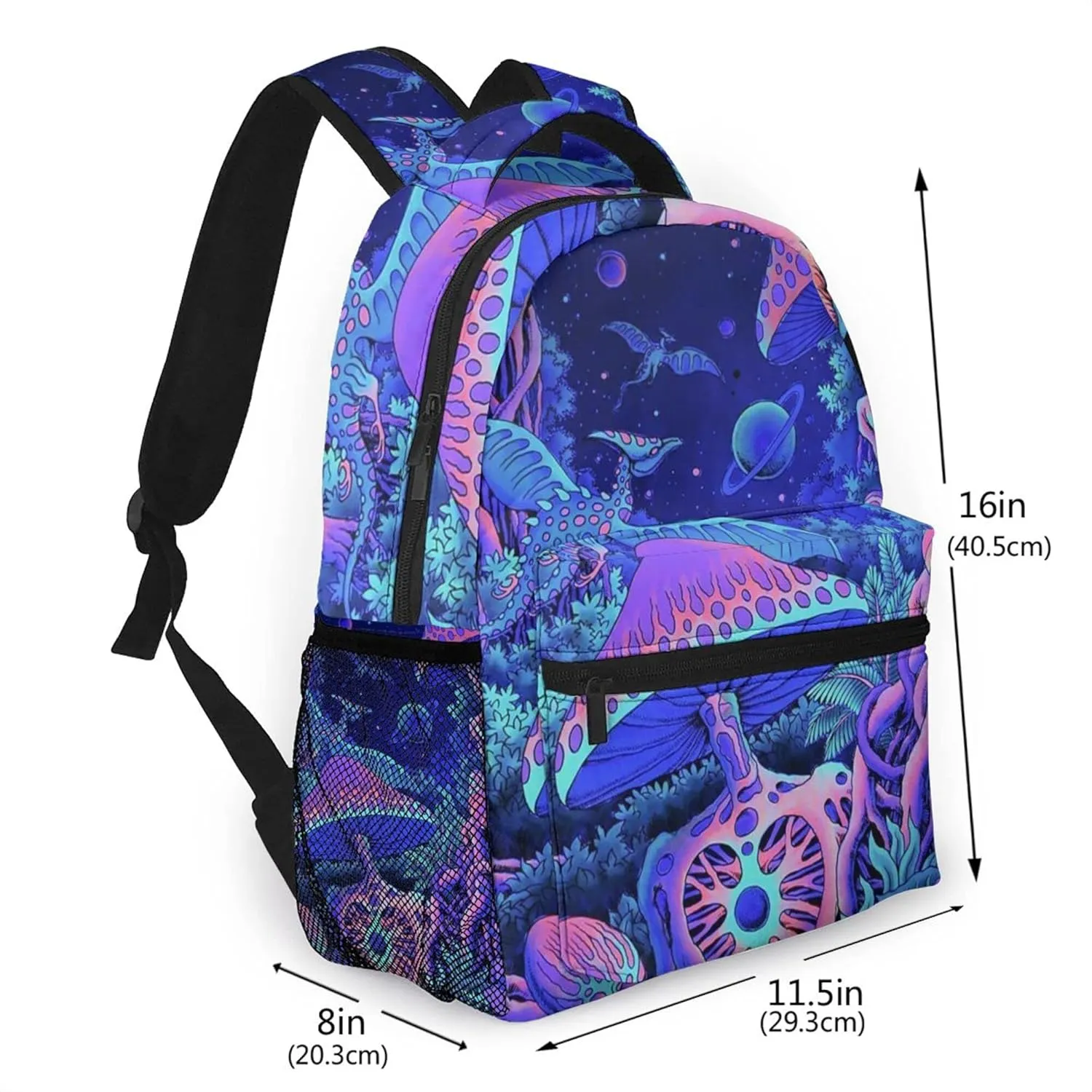 AMRANDOM Backpack Multipurpose Bookbag Stylish Magic Mushrooms Fairytale Mushrooms Scenery Psychedelic Backpacks Durable Rucksack with Adjustable Shoulder Straps