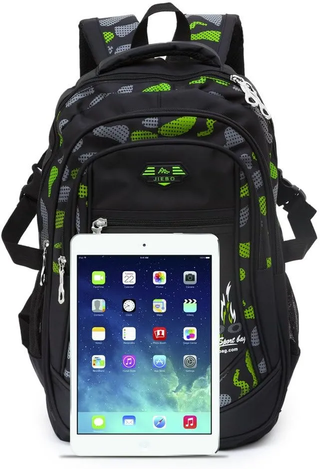 Backpack Boys Elementary School Bookbag Durable Heavy Duty Student Teenage Sturdy Kids Travel Waterproof Big (Green) Large