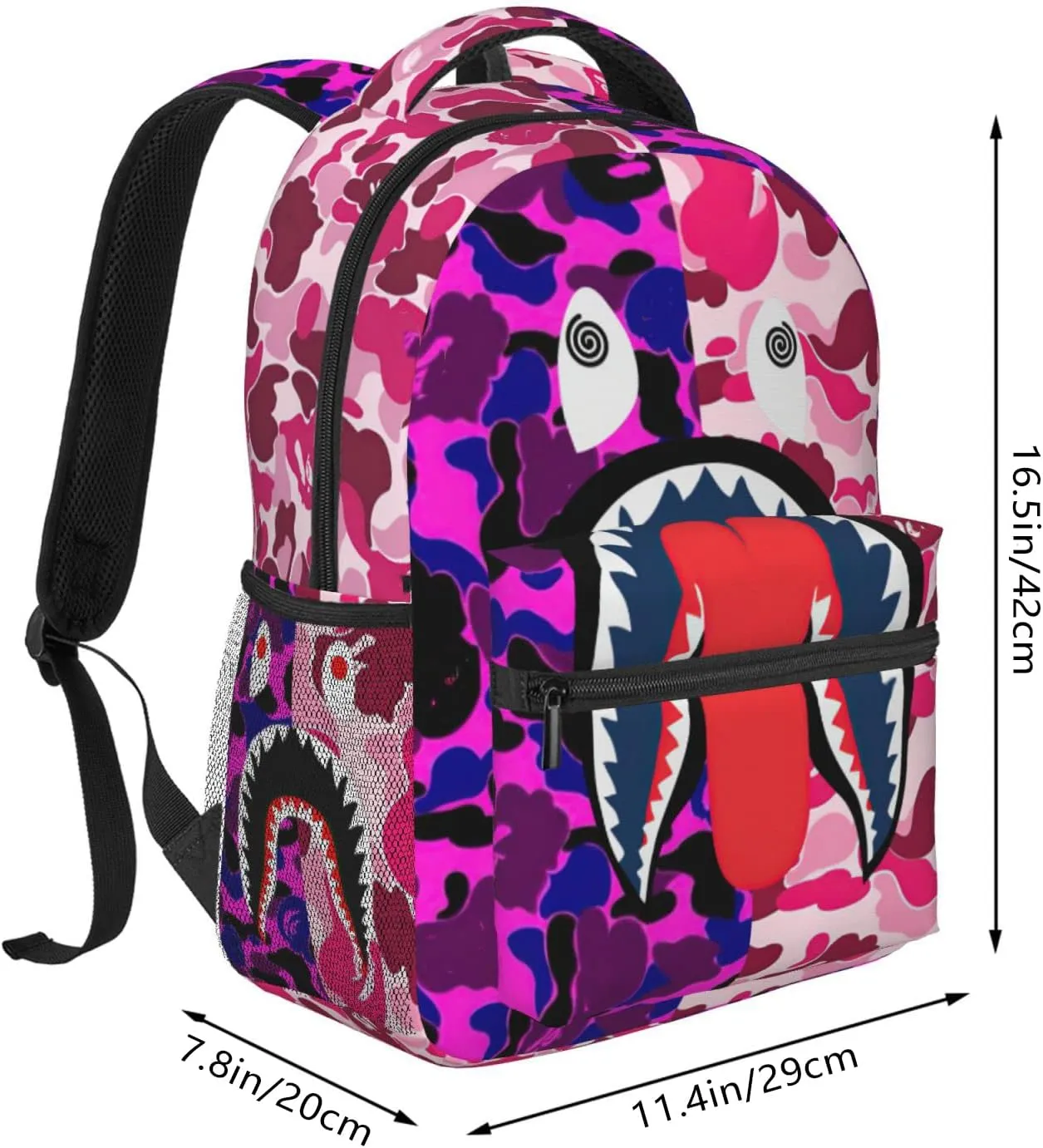 Backpack Shark Teeth Camo Backpacks Travel Laptop Daypack Big Capacity Bookbag Fashion Durable Back Pack for Men and Women- PINK