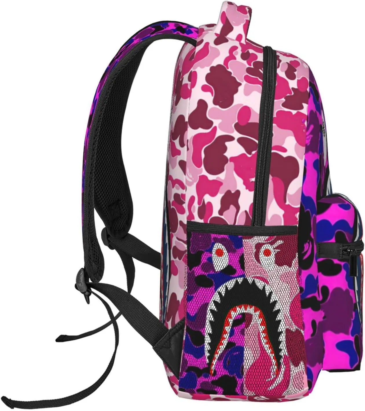 Backpack Shark Teeth Camo Backpacks Travel Laptop Daypack Big Capacity Bookbag Fashion Durable Back Pack for Men and Women- PINK