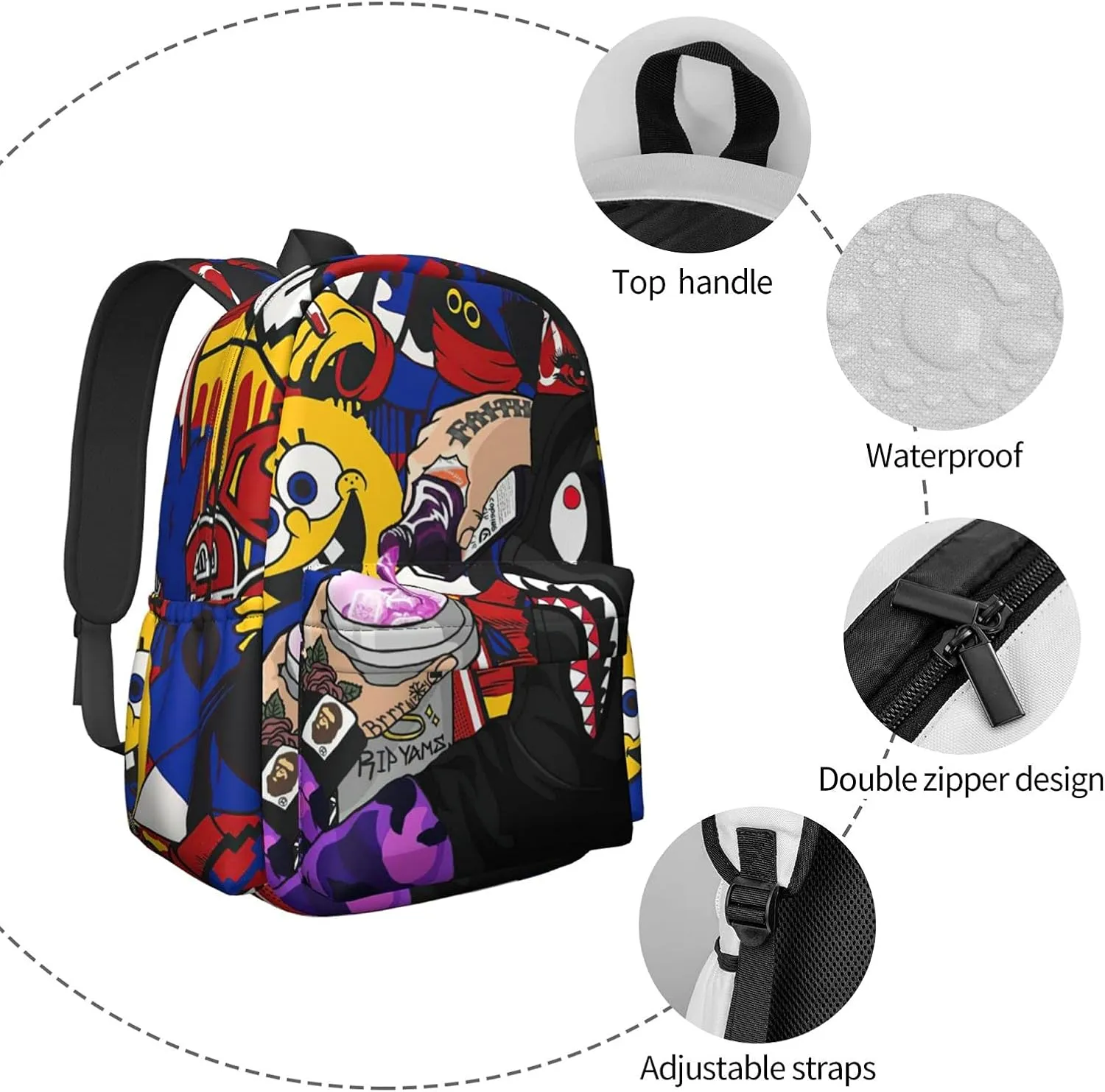 Backpack Shark Teeth Camo Backpacks Travel Laptop Daypack Big Capacity Bookbag Fashion Durable for Men and Women, One Size