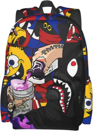 Backpack Shark Teeth Camo Backpacks Travel Laptop Daypack Big Capacity Bookbag Fashion Durable for Men and Women, One Size