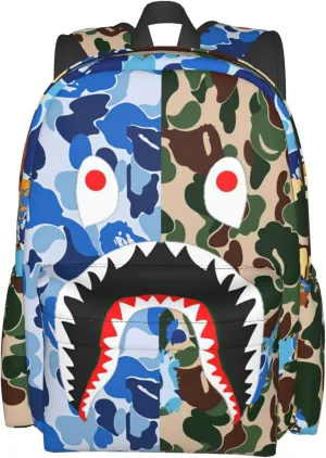 Backpack Shark Teeth Camo Backpacks Travel Laptop Daypack Big Capacity Bookbag Fashion Durable for Men and Women