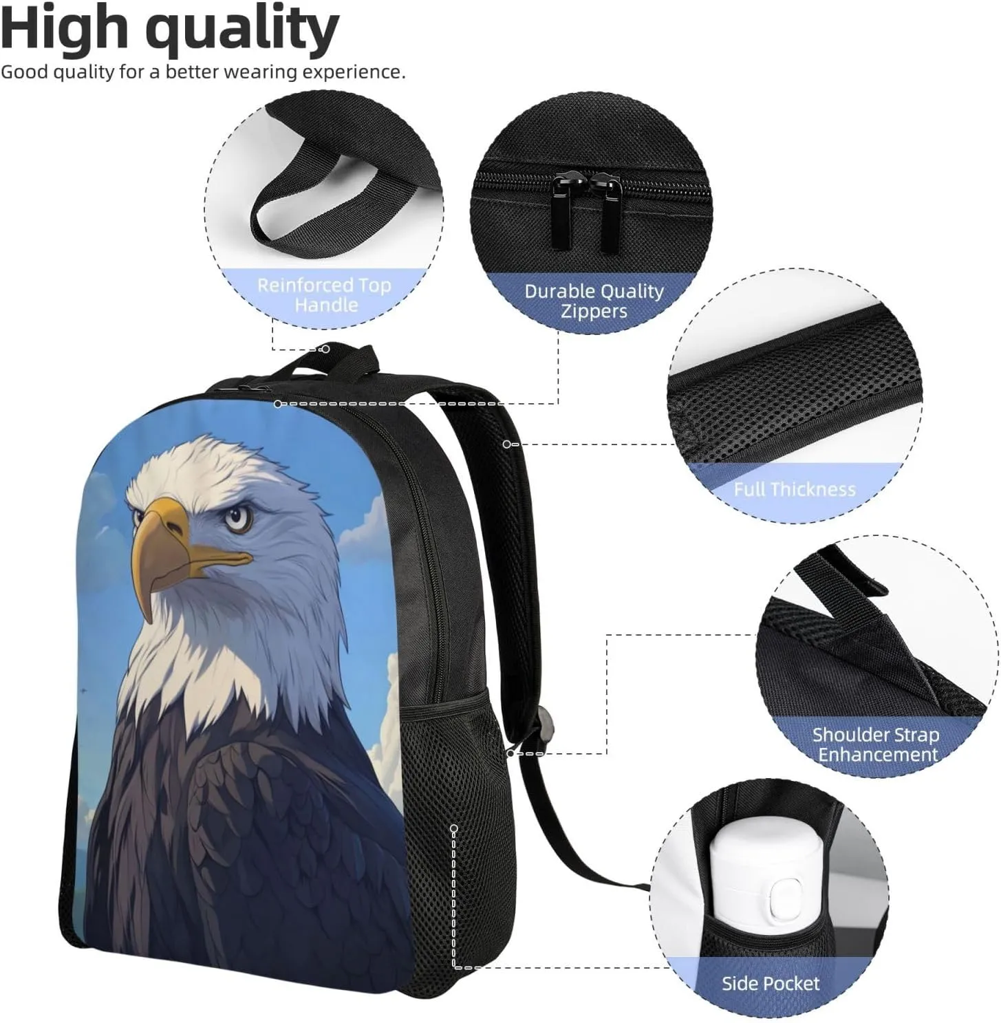 Bald Eagle Backpack Waterproof Anti Theft Durable Light Laptop Bag Backpacks For Women Men Travel Gym Backpack