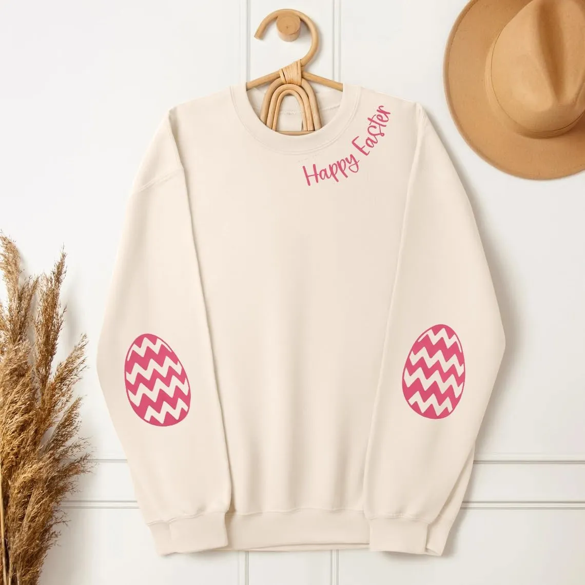 BANGELY Women Happy Easter Sweatshirt Cute Easter Egg Graphic Long Sleeve Shirt Easter Letter Print Pullover Sweatshirts