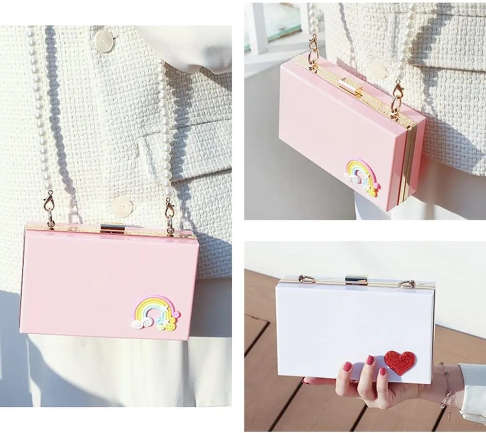Banquet Evening Bag Women's Clutch Acrylic Purse for Women Metal Chain Shoulder Party Day Clutch, Flap Design (Color : Pink)
