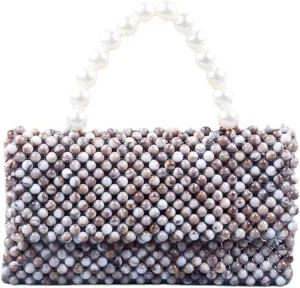Beaded Purse Acrylic Pearl Beaded Handbag for Women Vintage Dressy Formal Dressy Wedding Guest Bag Party Accessory