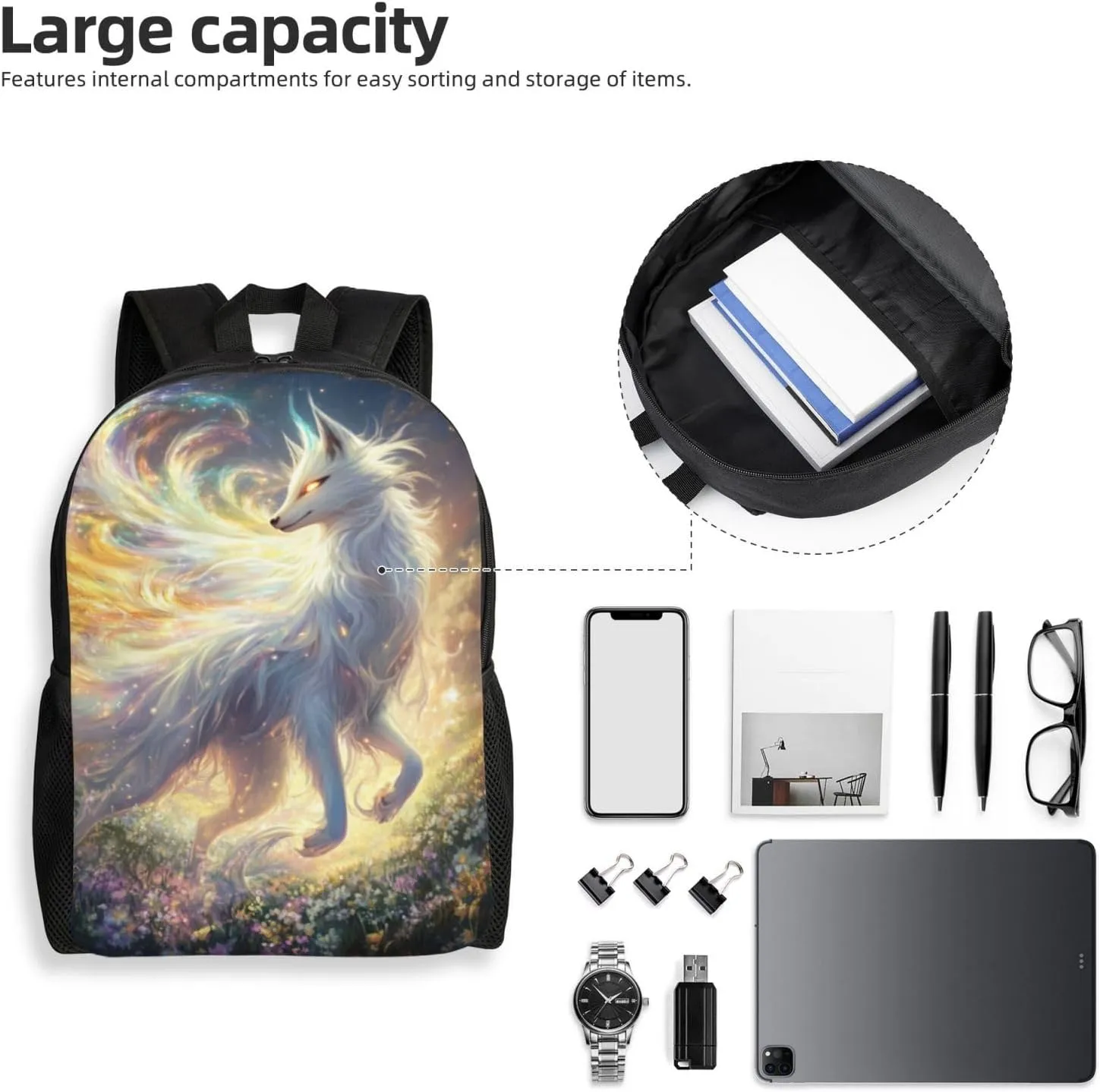 Beautiful White Fox Backpack Waterproof Anti Theft Durable Light Laptop Bag Backpacks For Women Men Travel Gym Backpack