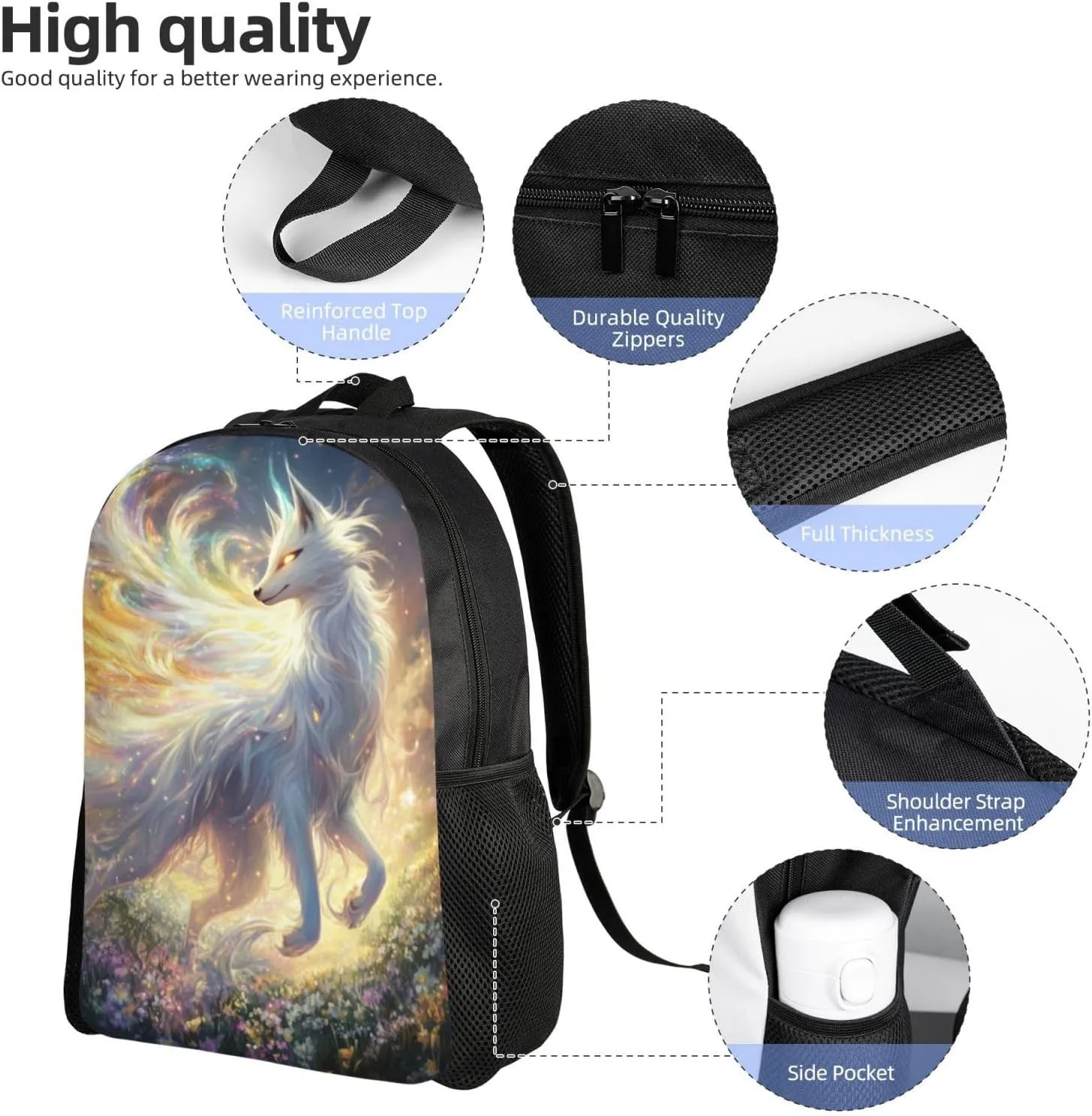 Beautiful White Fox Backpack Waterproof Anti Theft Durable Light Laptop Bag Backpacks For Women Men Travel Gym Backpack