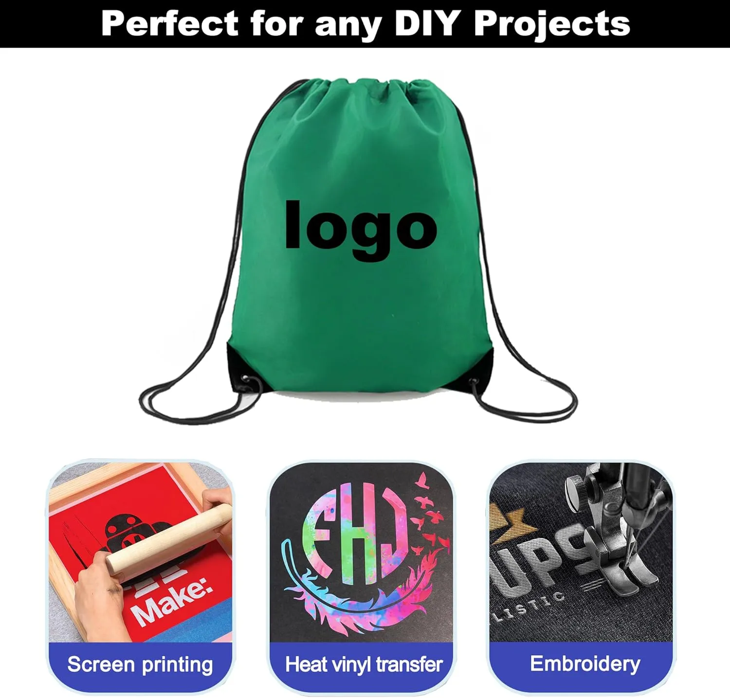 BeeGreen Drawstring Backpack Bags 20,30,50 Packs Reflective String Bags for Gym Sport Trip Cinch Sack DIY for Women Men