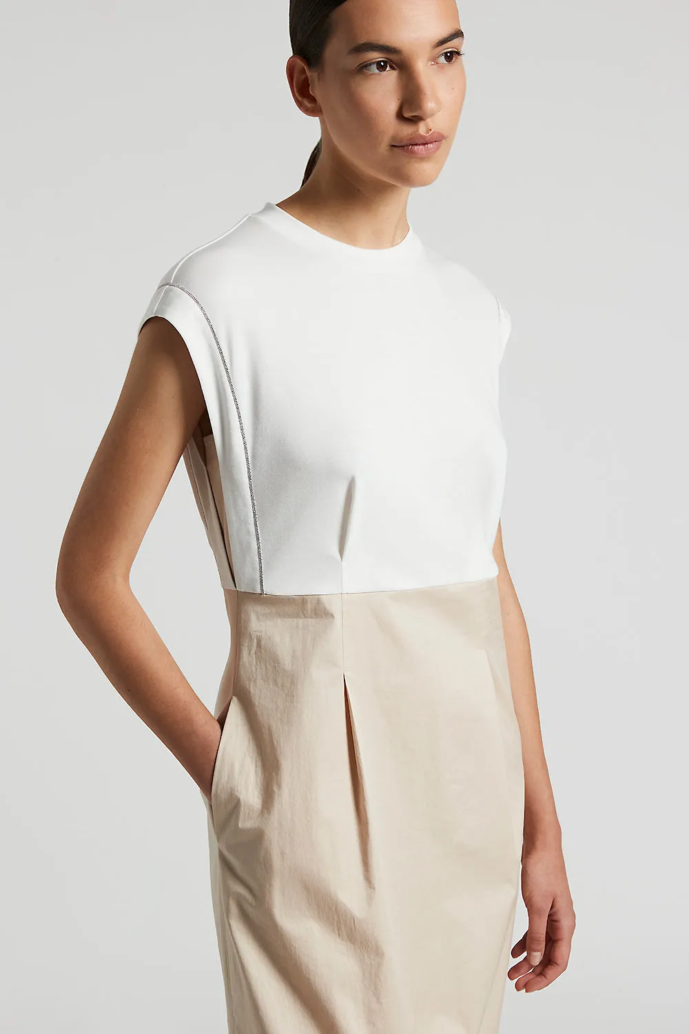Bi-material midi dress